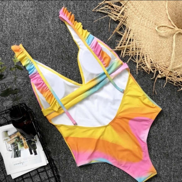 Rainbow tie dye one piece swimsuit - Picture 3 of 3